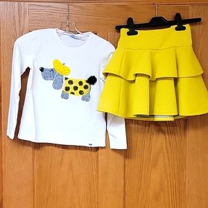 Size 7 Mayoral Dauschund Shirt and Skirt Set